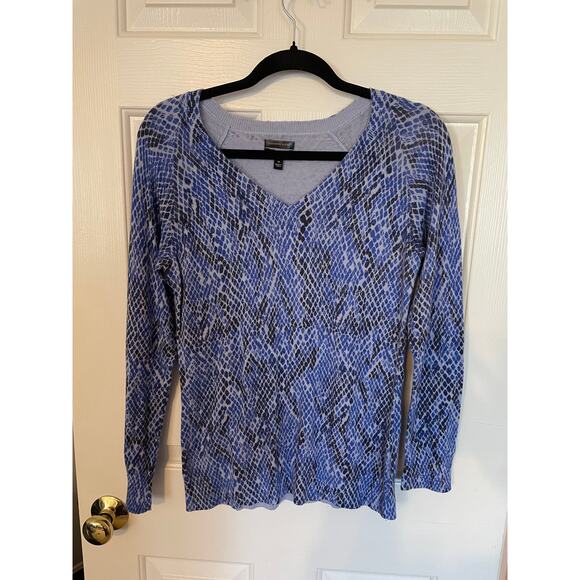 Apt. 9 Cashmere Blend Medium Women V Neck Sweater Pullover Blue Black Snake - Picture 1 of 9